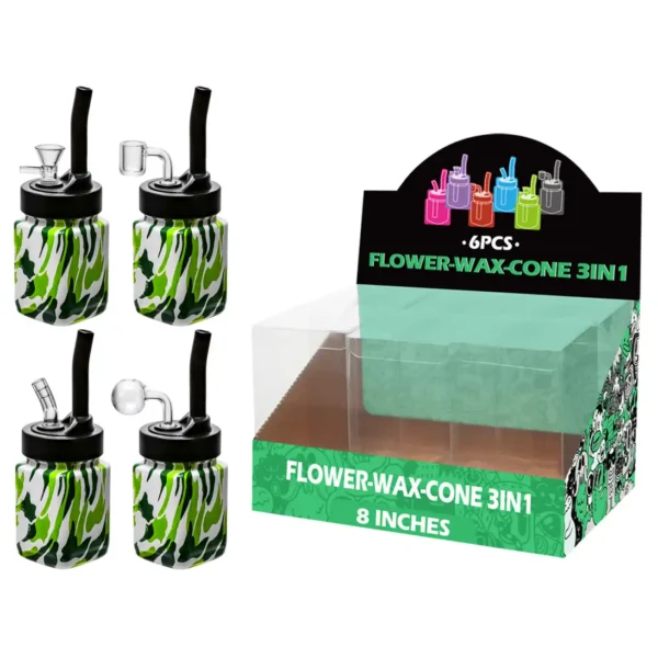 Camouflage Green Water Transfer Printing Glass Mutli-function Waterpipe 8inch-TA5503(F/R/B/Q )