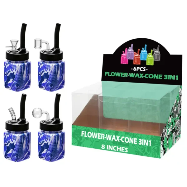 Camouflage Blue Water Transfer Printing Glass Mutli-function Waterpipe 8inch-TA5506(F/R/B/Q )