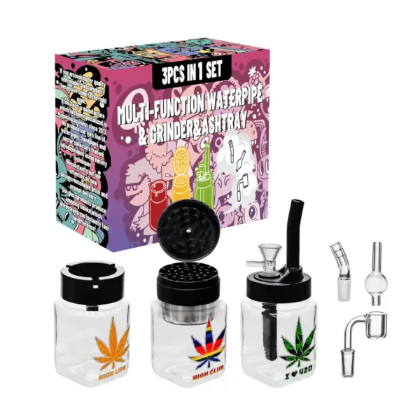 Mixed Weed Leaf Multi-Function Waterpipe&Grinder&Ashtray 3in1-CS3001